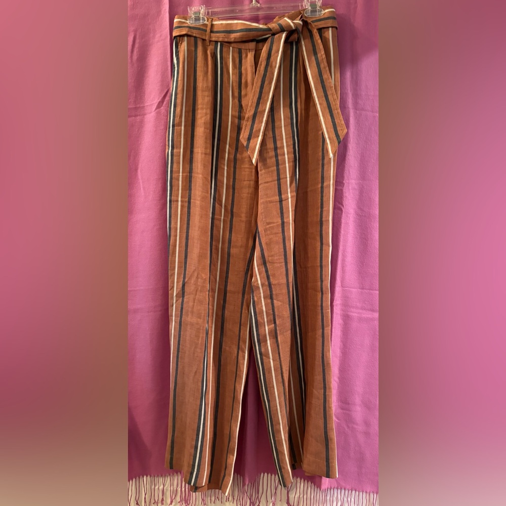 Gorgeous Per Se by Carlisle Striped Tan Linen Women's Pants Size 4